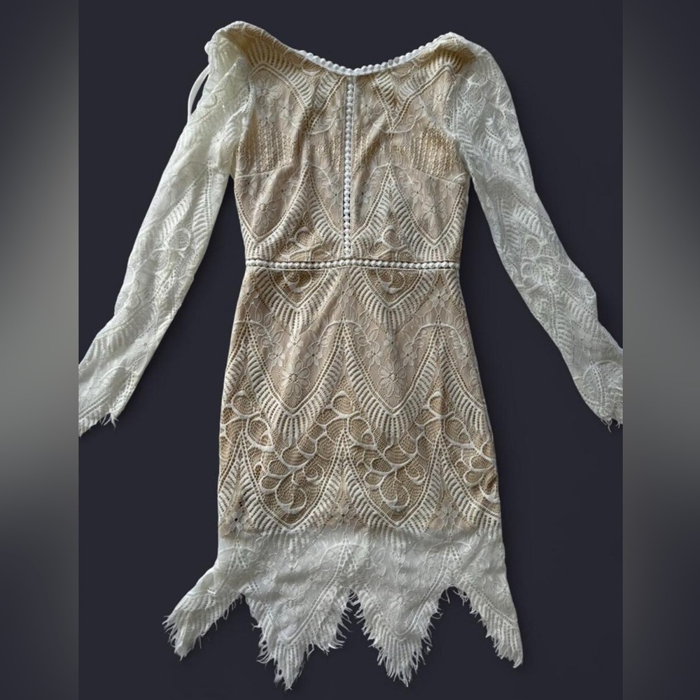 NWT Nasty Gal Cream Lace Open Back Long Sleeve Mini Dress | Size M